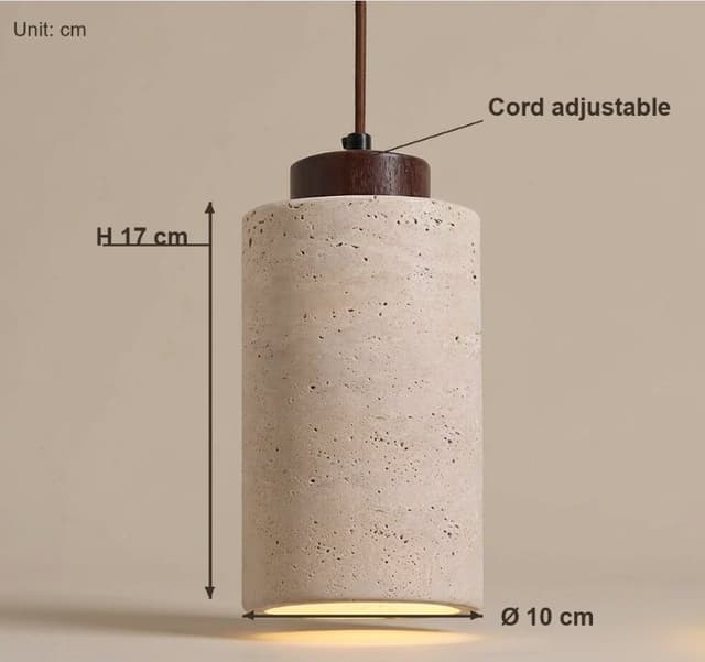 Beige Travertine Pendant Light – Tall Cylinder Shade