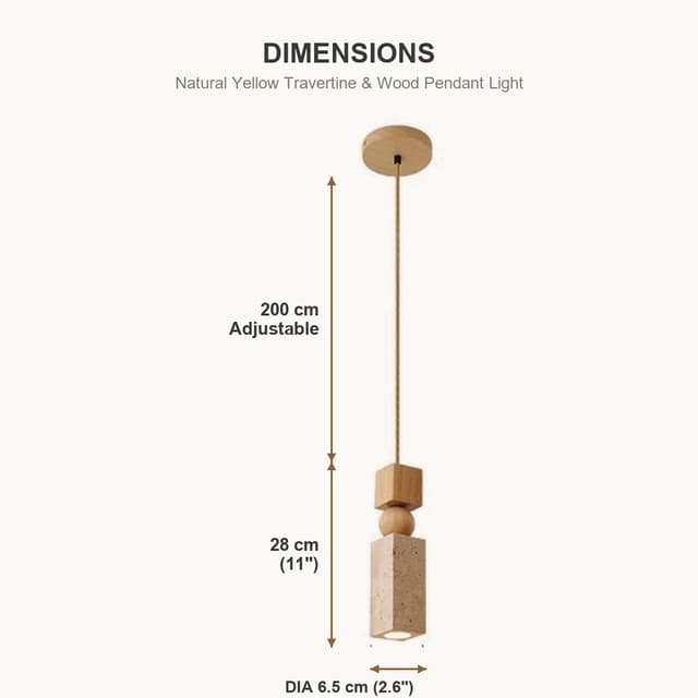 Modern Natural Travertine Pendant Light with Wood Disc