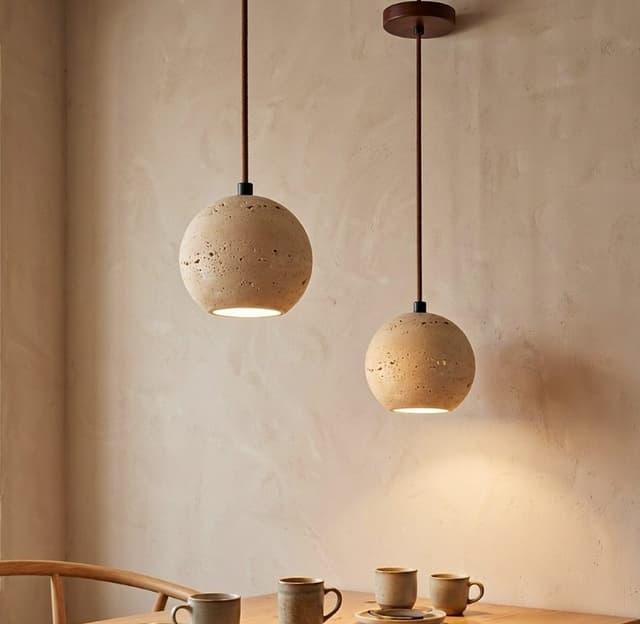 Warm bedside lighting with natural yellow travertine pendant lamp