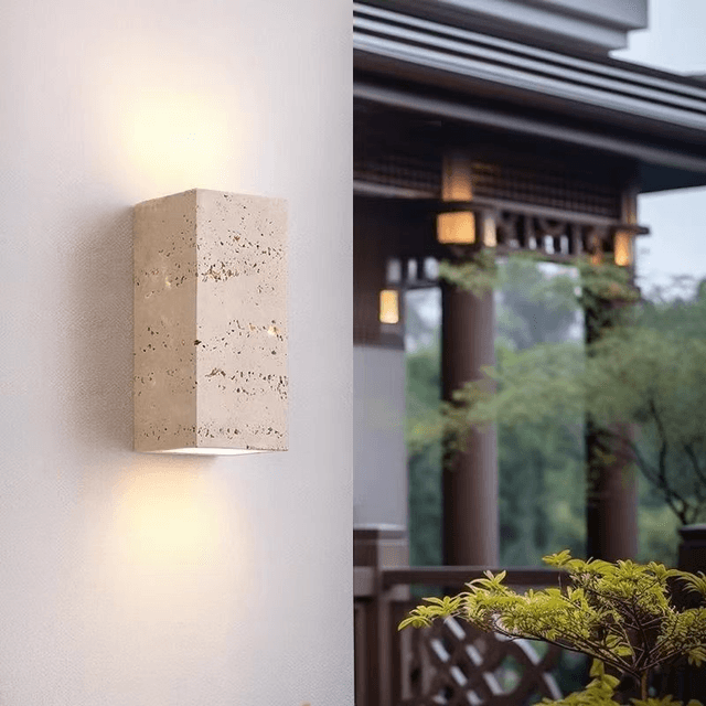 Natural Travertine Cylinder Wall Light 18cm - Front View