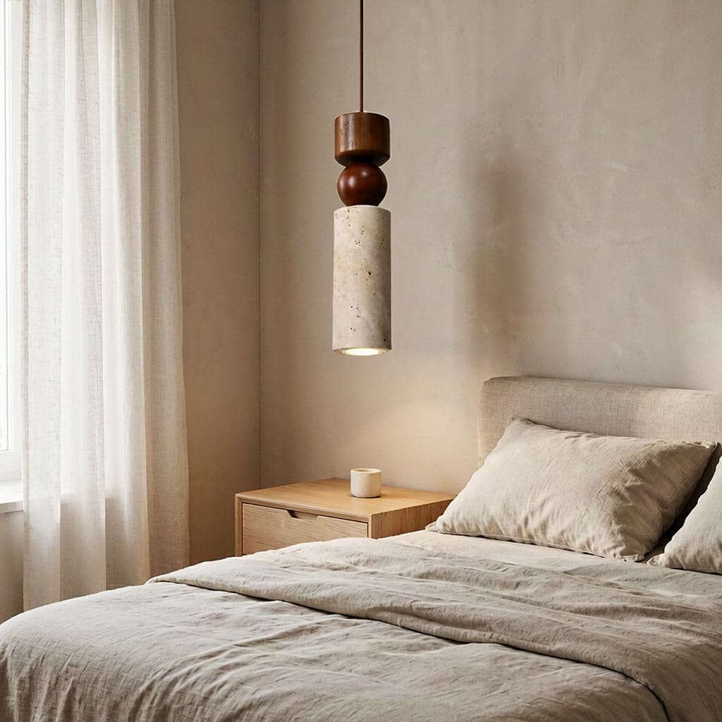 Modern Natural Travertine Cylinder Pendant Light