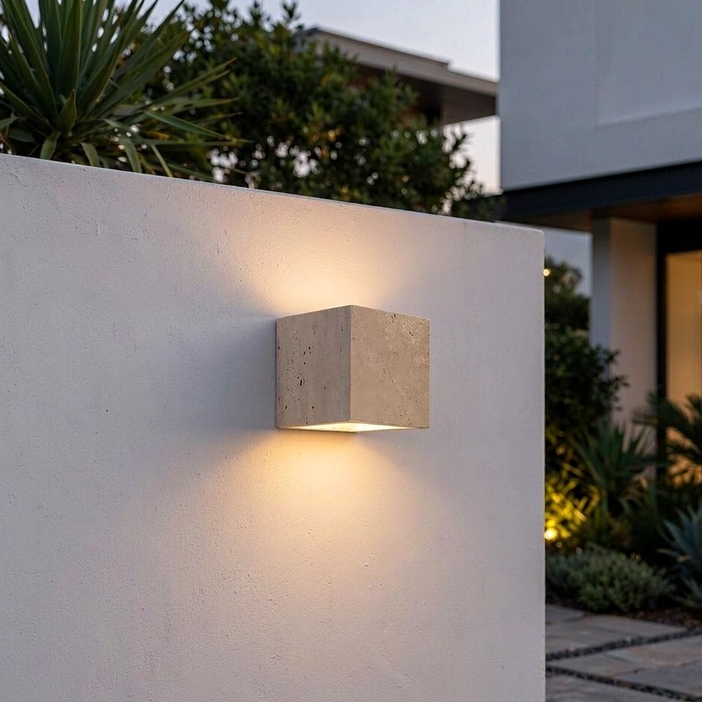 Natural Travertine Cube Wall Light 12cm - Front View